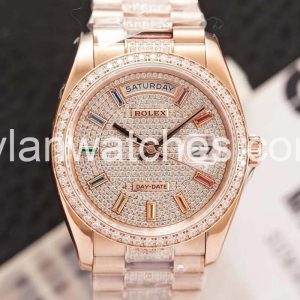 Rolex Day-Date 36mm Diamond Dial Rose Gold Case Replica Watch