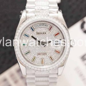 Rolex Day-Date 36mm Diamond Dial Stainless Steel Case Replica Watch