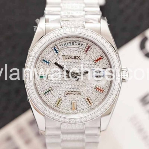 Rolex Day-Date 36mm Diamond Dial Stainless Steel Case Replica Watch