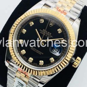Rolex Datejust Black Dial Clone Two-Tone Stainless Steel Gold Case