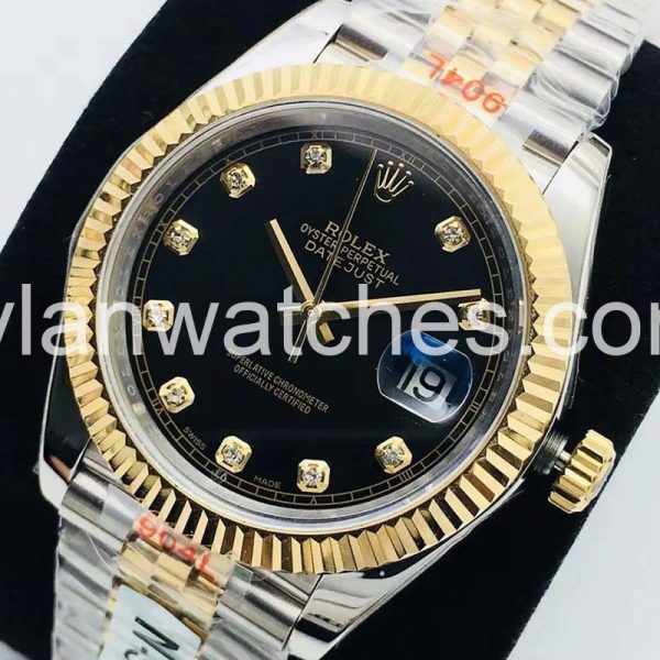Rolex Datejust Black Dial Clone Two-Tone Stainless Steel Gold Case