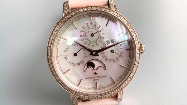 Vacheron Constantin 4305T hereditary 36.5mm Case White Diamond Gold Case Pink Leather Strap