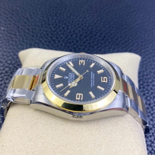 Rolex Explorer Gold ring steel band black dial 36mm