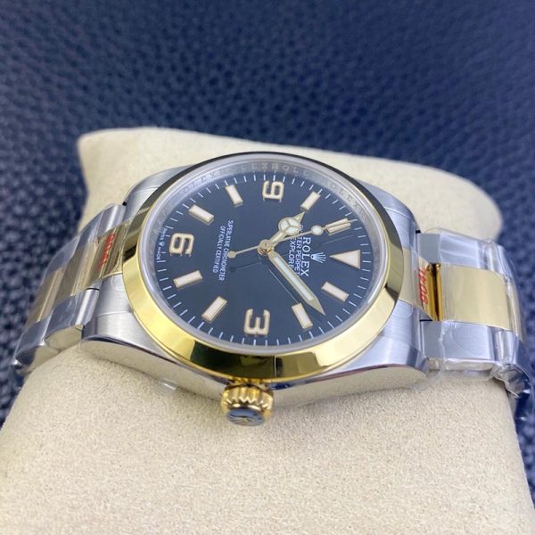 Rolex Explorer Gold ring steel band black dial 36mm