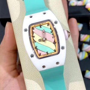 Richard Mille RM 007 White Macaron Blue Strap Clone, White Case, Macaron Dial, Blue Rubber Strap