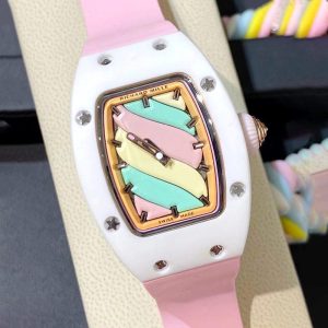 Richard Mille RM 007 White Macaron Pink Strap Clone, White Case, Pastel Dial, Pink Rubber Strap