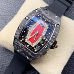 Richard Mille RM 007 Black Red Bridge Clone, Black Case, Red Bridge Dial, Diamond Set