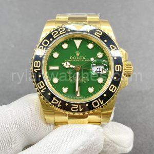 rolex gmt-master ii gold green dial clone luxury replica watch