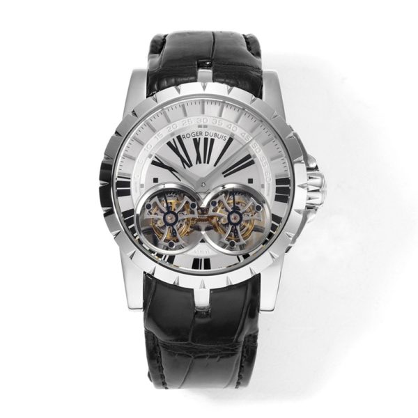 Roger Dubuis Excalibur Double Tourbillon Silver Dial Clone RDDBEX0250