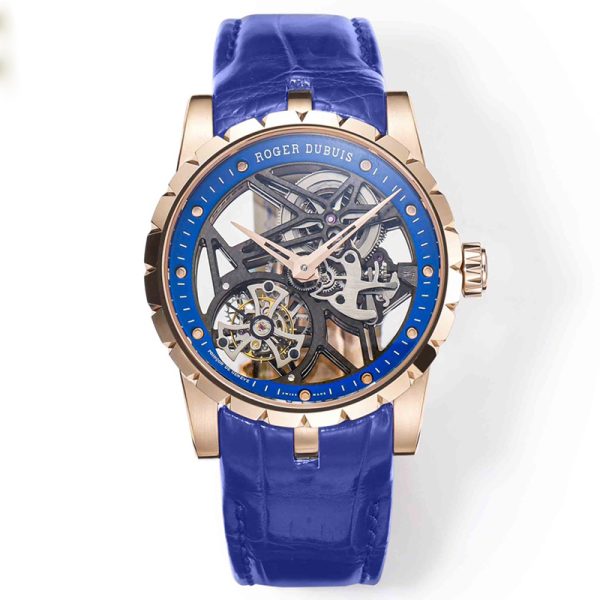 Roger Dubuis Excalibur Skeleton Rose Gold Blue Clone RDDBEX0393