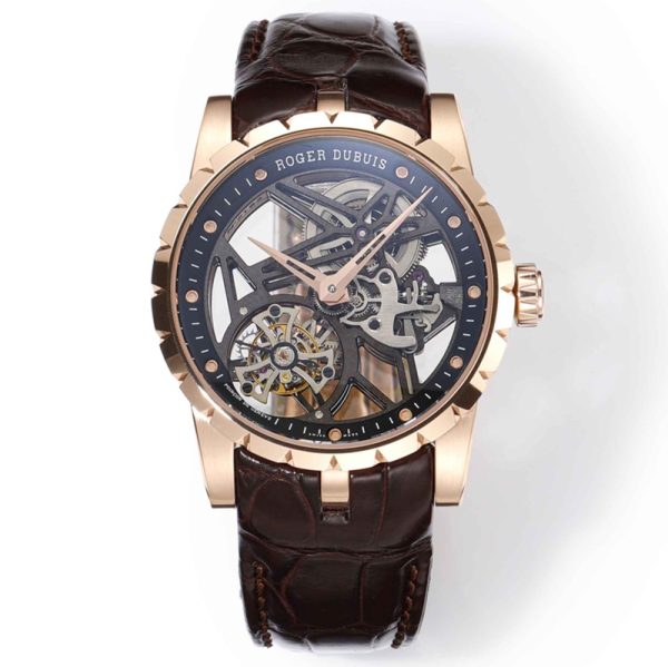 Roger Dubuis Excalibur Skeleton Rose Gold Brown Clone RDDBEX0393