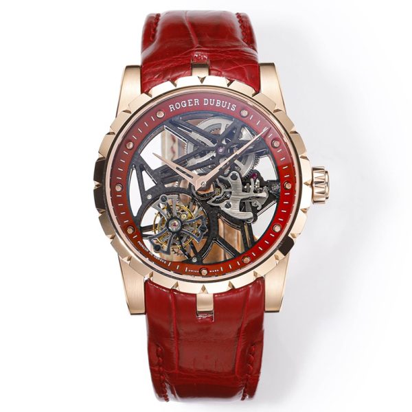 Roger Dubuis Excalibur Skeleton Rose Gold Red Clone RDDBEX0393