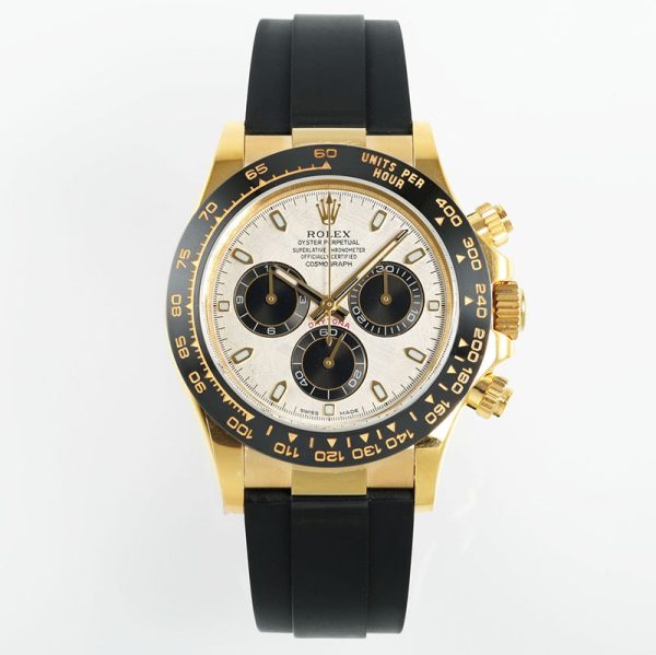 Rolex Daytona Meteorite Dial with Black Rubber Strap Gold Case Replica Watch