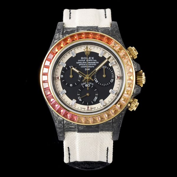 Rolex Daytona DIW Carbon Fiber Case with Rainbow Sapphire Bezel Custom Replica Watch