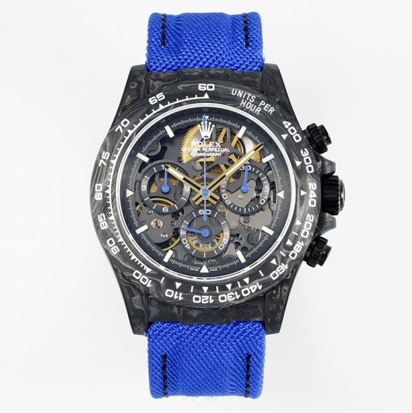 Rolex Daytona DIW Carbon Fiber Chronograph Blue Strap Replica Watch