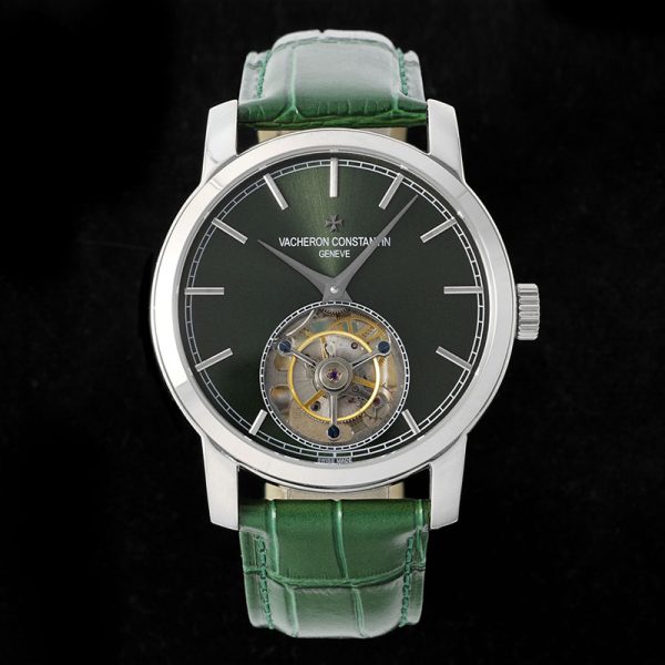 Vacheron Constantin Traditionnelle Tourbillon Green Leather Steel Clone Watch