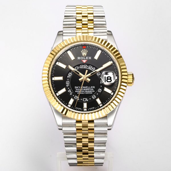 Rolex Sky-Dweller Two-Tone Black Dial Jubilee Clone