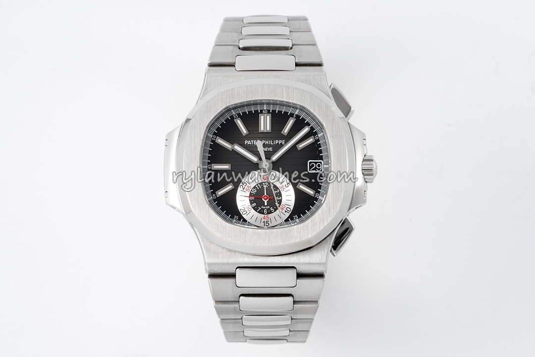 Patek Philippe Nautilus super clone watch with black dial and brushed steel case