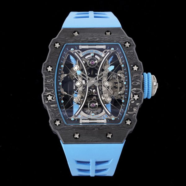 Richard Mille RM50-03 Tourbillon Clone Carbon Fiber Case and Blue Rubber Strap