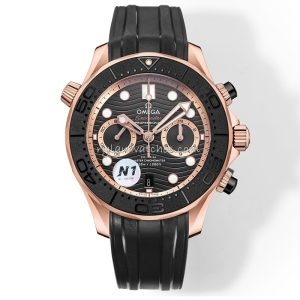 Seamaster Diver 300M Chronograph Rose Gold Black Rubber Clone with Swiss Movement
