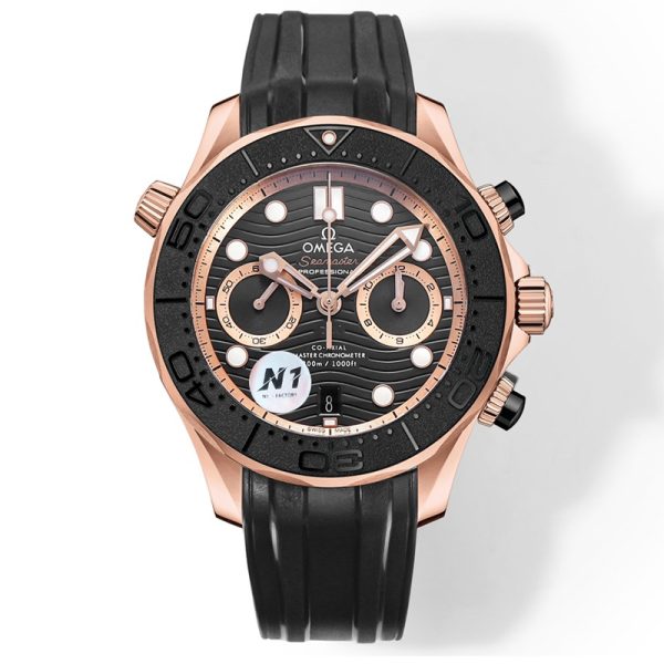 Seamaster Diver 300M Chronograph Rose Gold Black Rubber Clone with Swiss Movement