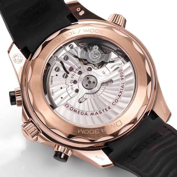 Omega Seamaster Diver 300m Clone Black Dial Rose Gold Rubber Strap 44mm (Copy)