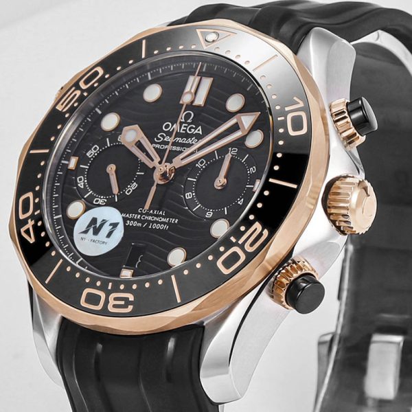 Omega Seamaster Diver 300m Clone Black Dial Rose Gold Accents 44mm (Copy)