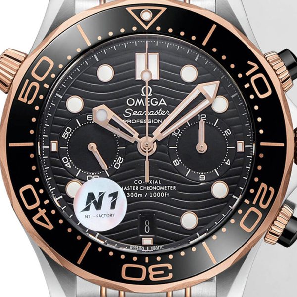 Omega Seamaster Diver 300m Clone Blue Dial Gold Accents Rubber Strap 44mm (Copy)