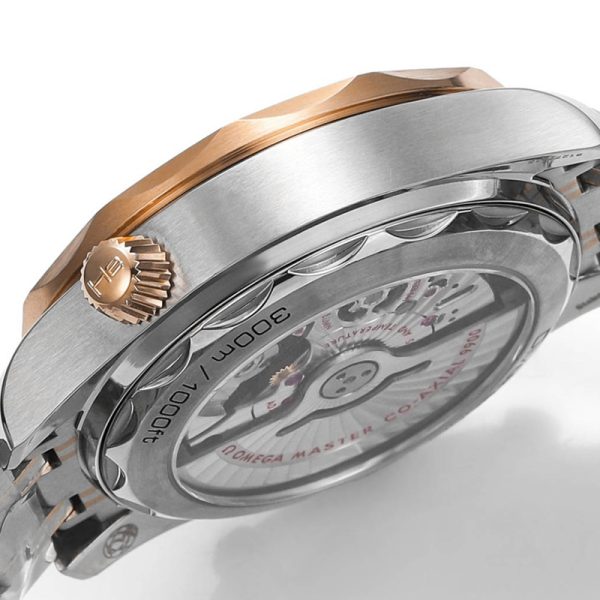 Omega Seamaster Diver 300m Clone Blue Dial Gold Accents Rubber Strap 44mm (Copy)
