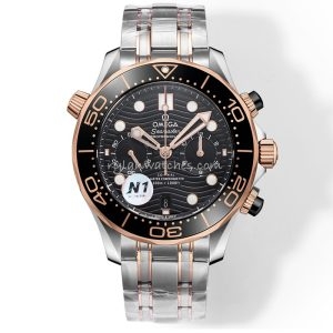 Omega Seamaster Diver 300m Clone Watch with Black Dial and Rose Gold Accents