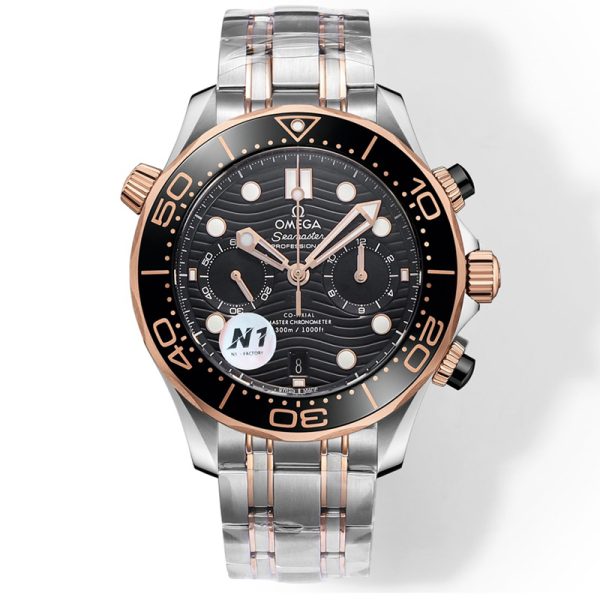 Omega Seamaster Diver 300m Clone Watch with Black Dial and Rose Gold Accents
