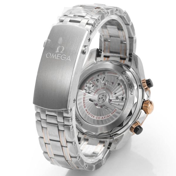 Omega Seamaster Diver 300m Clone Blue Dial Gold Accents Rubber Strap 44mm (Copy)