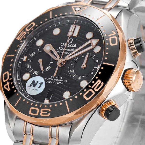Omega Seamaster Diver 300m Clone Blue Dial Gold Accents Rubber Strap 44mm (Copy)