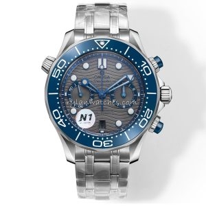 Omega Seamaster Diver 300m Clone Watch with Silver Wave Dial and Blue Accents