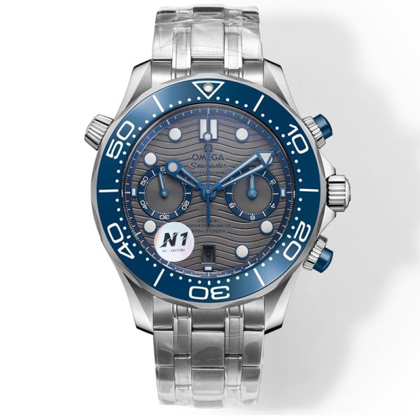 Omega Seamaster Diver 300m Clone Watch with Silver Wave Dial and Blue Accents