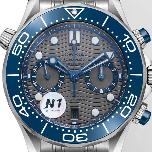 Omega Seamaster Diver 300m Clone Watch with Blue Dial and Rubber Strap 44mm (Copy)