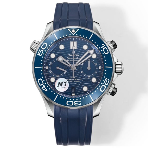 Omega Seamaster Diver 300m Clone Watch with Blue Wave Dial and Rubber Strap
