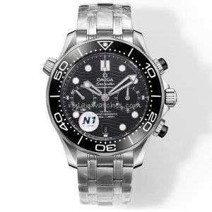 Omega Seamaster Diver 300m Clone Watch with Black Wave Dial and Stainless Steel Bracelet