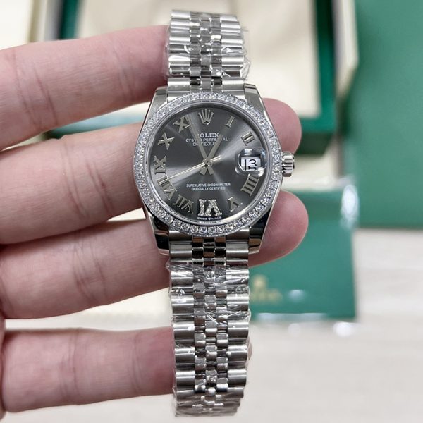 Rolex Datejust Clone with Diamond Bezel and Roman Numerals