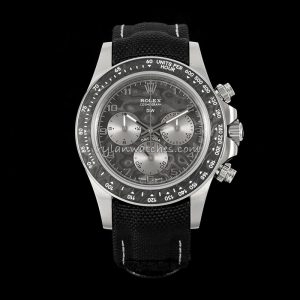 Rolex Daytona DiW Carbon Fiber Clone Watch with black strap and stealth dial