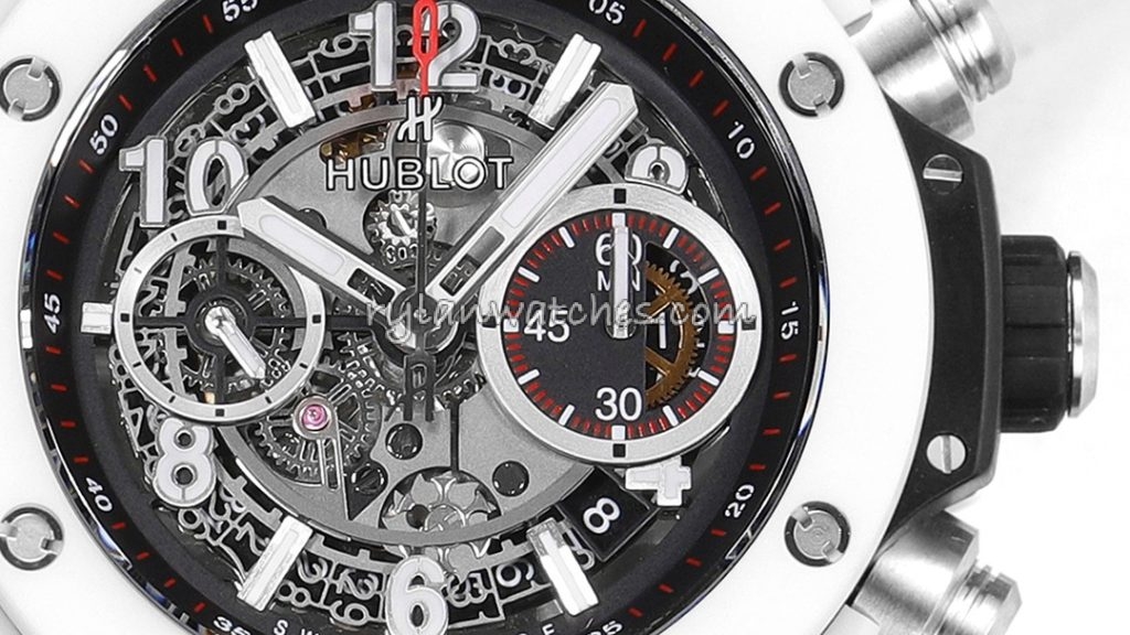Close-up of Hublot Big Bang super clone with skeleton dial