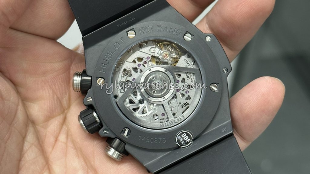 Close-up of decorated movement in Hublot Big Bang super clone