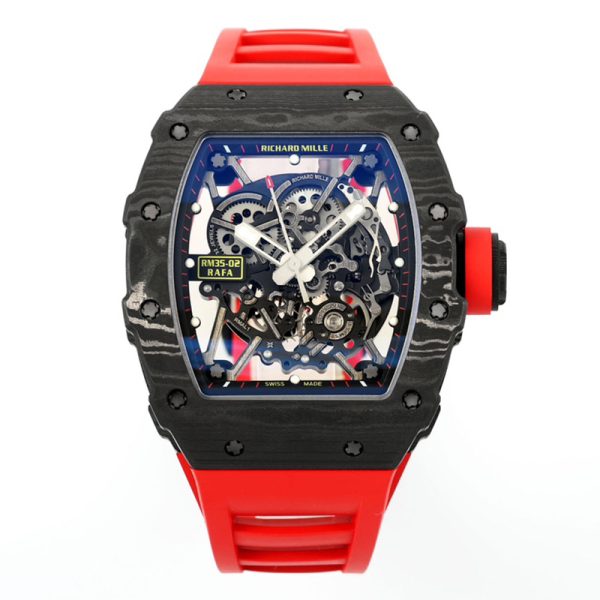 Richard Mille RM 35-02 RAFA Black Case Red Strap Clone skeleton watch