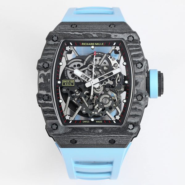 Richard Mille RM 35-02 RAFA Black Case Blue Strap Clone skeleton watch