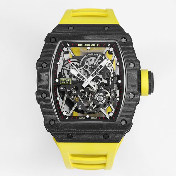 Richard Mille RM 35-02 RAFA Black Case Yellow Strap Clone skeleton watch
