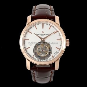 Vacheron Constantin Traditionnelle Tourbillon Rose Gold Case Brown Strap Clone