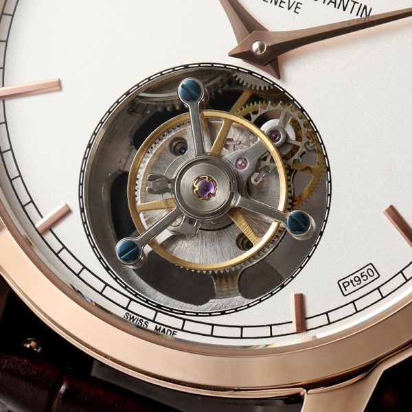 Vacheron Constantin Traditionnelle Tourbillon Silver Dial Rose Gold Numerals Brown Strap Clone 41mm (Copy)