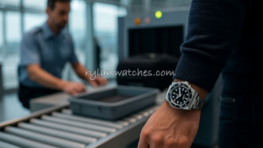 traveler wearing watch during airport customs inspection super clone watches customs risk