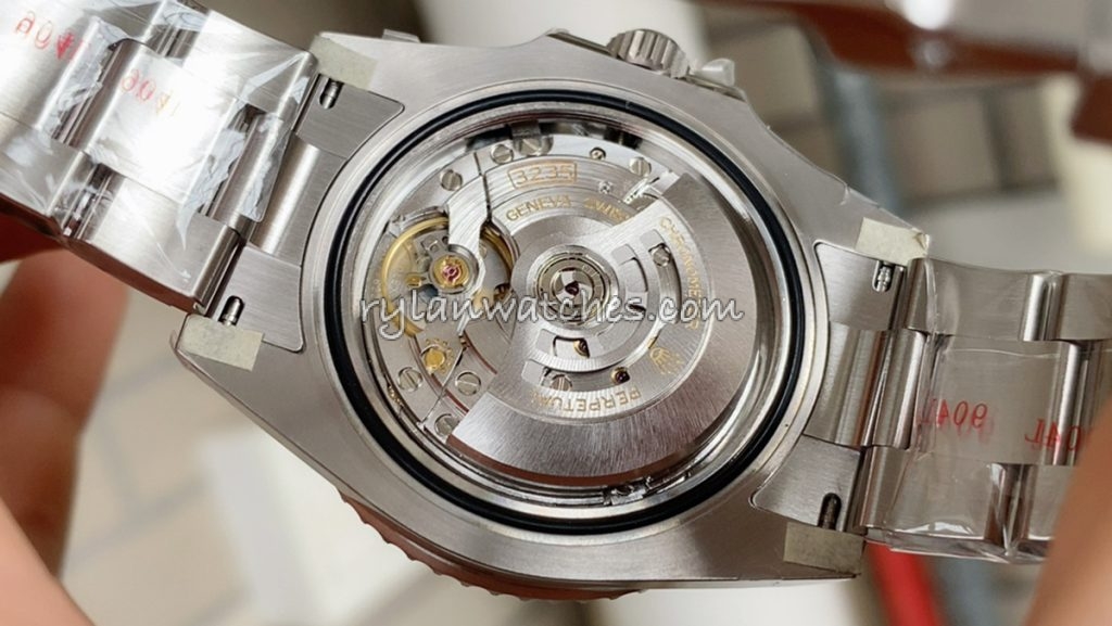 Close-up of super clone movement replicating Rolex 3235 caliber