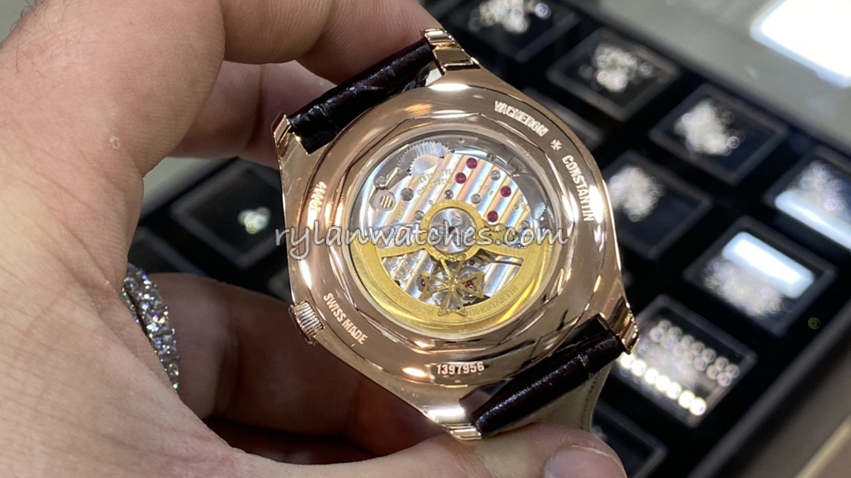 Vacheron Constantin replica watch dial finishing detail with markers and polished hands